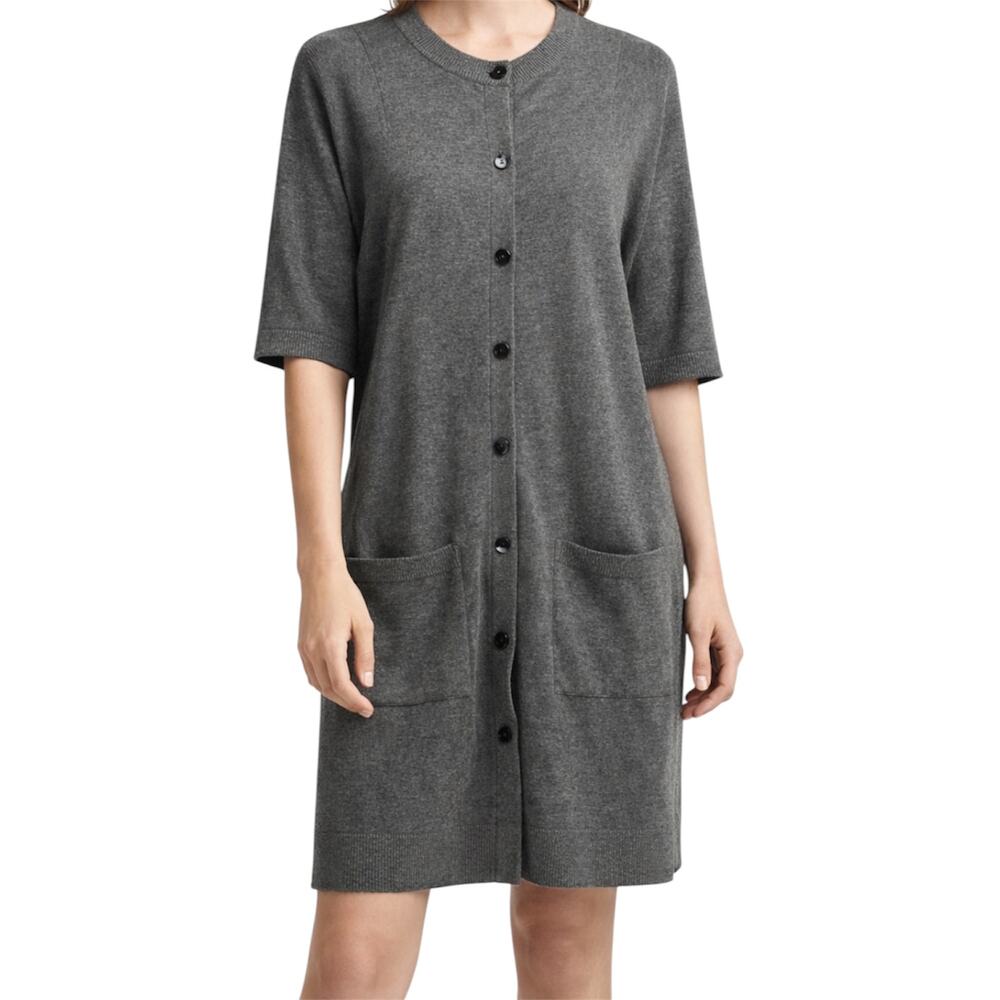 Vince Button Up Sweater Dress Cardigan 3/4 Sleeve Pockets Cashmere Gray Medium
